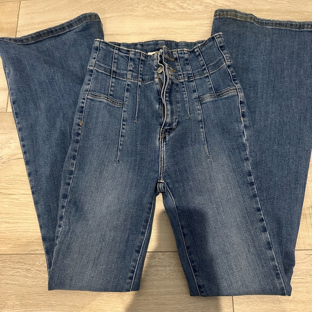 Free People Blue Flare Wide Leg Jeans